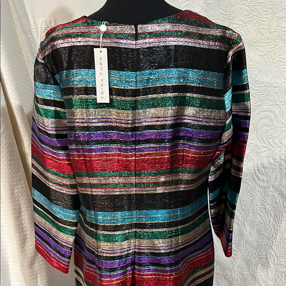 Trina Turk Metallic Striped‎ Shift Dress - Picture 4 of 13